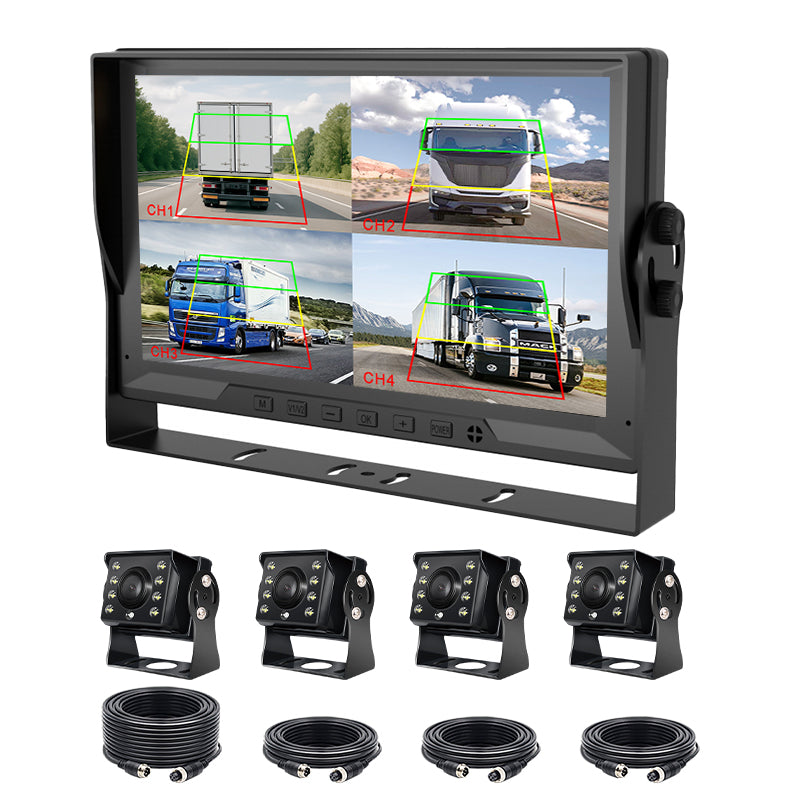 10.1 Inch 4CH Mode Backup Camera System with 4 Cameras 120-170 Wide Angle for Car & Truck Rearview Bsd System Monitor