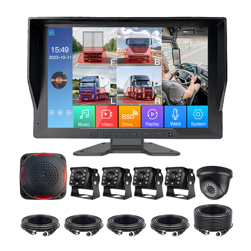 10.1inch 5Channel BSD Monitor System with 4 AI Cameras 1 Cabin Camera Real-Time Blind Spot Detection for Trucks and Lorries