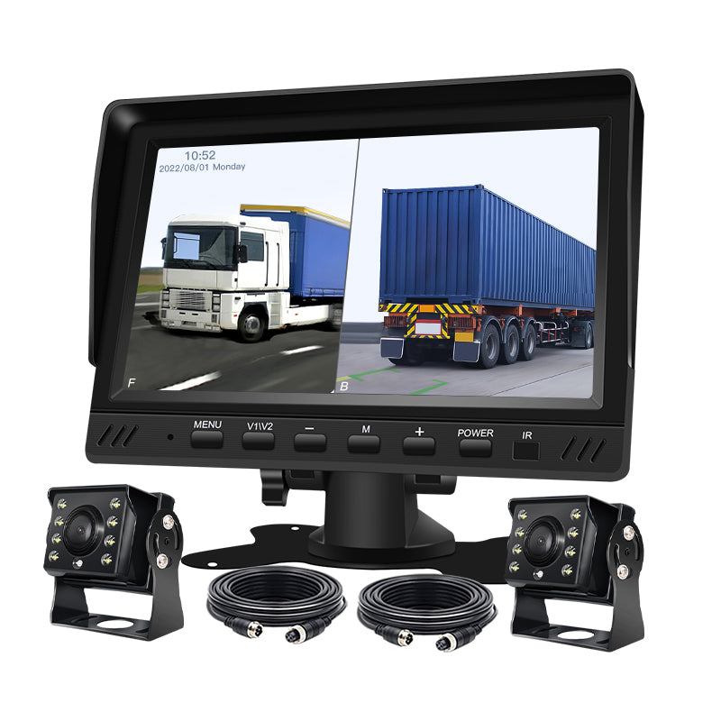 7inch IPS Recorder Monitor Dual Split Screen Solution Loop Recording 2 AHD 1080p Waterproof Night Vision Cameras for Truck Bus