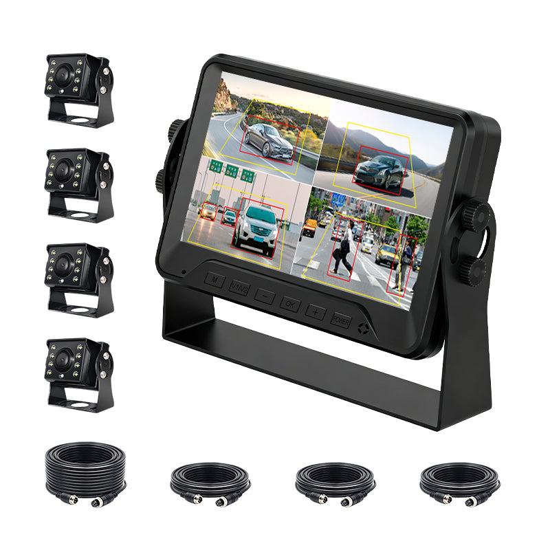 4channel AI BSD Monitor Solution 7inch IPS HD Monitor 4 Cameras Real-time Blind Spot Detection for Truck Bus Lorry
