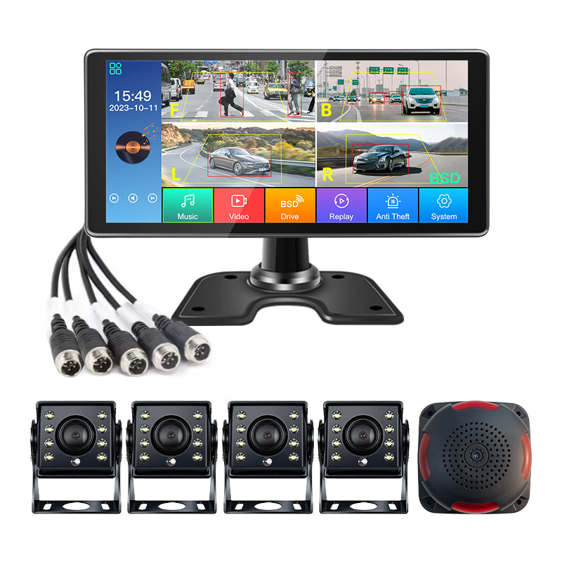 10.36-inch IPS Touch 4-ch Screen Display Waterproof AHD BSD AI Truck Monitoring Voice Alarm System Bus Dvr Recorder MP4 Player