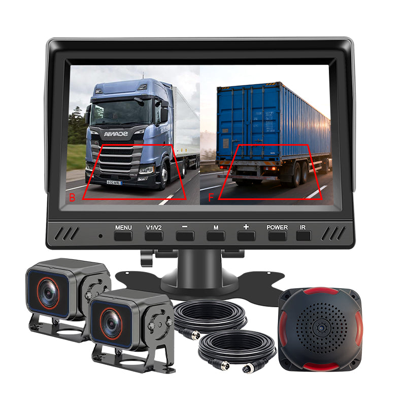 7inch IPS BSD Monitor System 2 Channel Split Screen with 2 Waterproof Cameras Buzzer Remote BSD Alert for Truck Bus