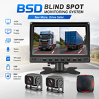 7inch IPS BSD Monitor System 2 Channel Split Screen with 2 Waterproof Cameras Buzzer Remote BSD Alert for Truck Bus