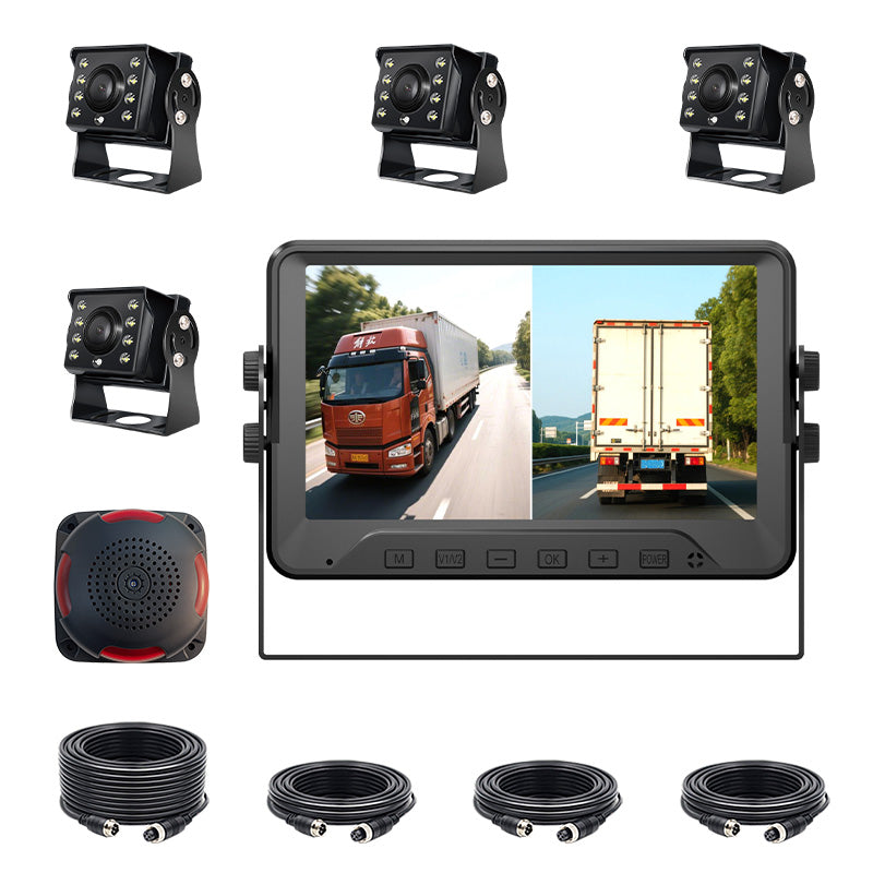 7inch AI BSD Monitor Solution 4channel with 4 AHD 1080p Cameras Real Time Blind Spot Detection with Buzzer Sound and Light Alarm