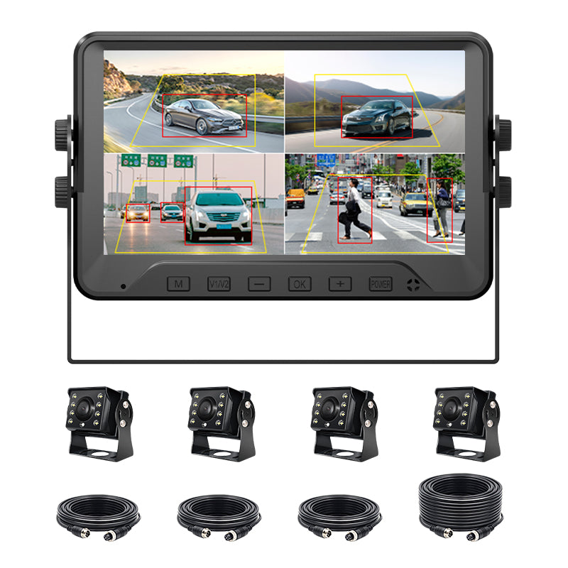 4channel AI BSD Monitor Solution 7inch IPS HD Monitor 4 Cameras Real-time Blind Spot Detection for Truck Bus Lorry