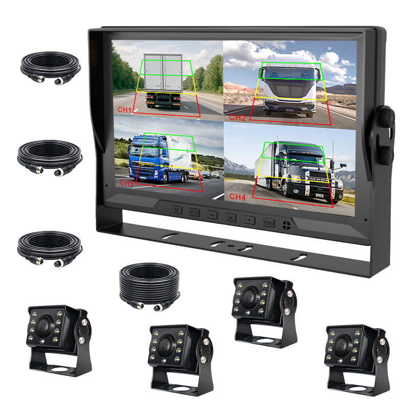 10.1 Inch 4CH Mode Backup Camera System with 4 Cameras 120-170 Wide Angle for Car & Truck Rearview Bsd System Monitor