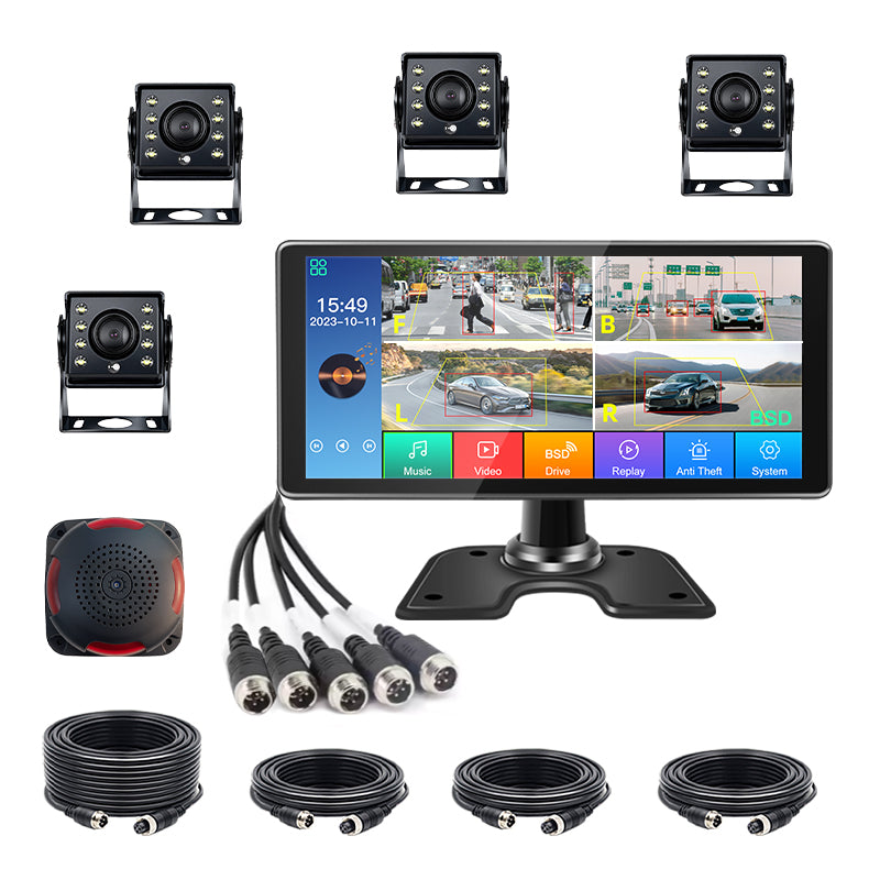 10.36-inch IPS Touch 4-ch Screen Display Waterproof AHD BSD AI Truck Monitoring Voice Alarm System Bus Dvr Recorder MP4 Player