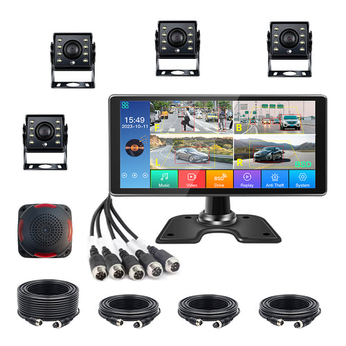 10.36-inch IPS Touch 4-ch Screen Display Waterproof AHD BSD AI Truck Monitoring Voice Alarm System Bus Dvr Recorder MP4 Player