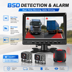 7inch IPS BSD Monitor System 2 Channel Split Screen with 2 Waterproof Cameras Buzzer Remote BSD Alert for Truck Bus