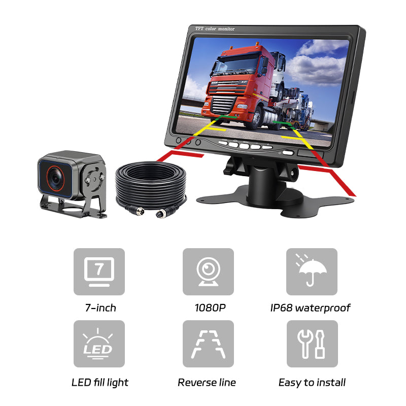 Truck Reversing Monitor Camera Kit 2channel 7inch IPS Screen Reverse Line AHD 1080p Waterproof Camera for Truck Lorry Bus