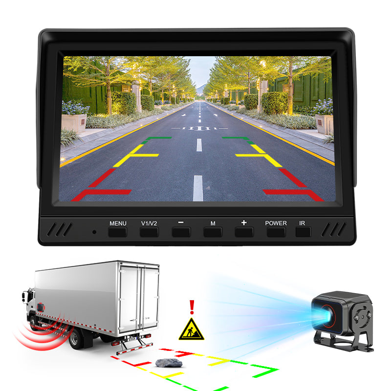 7inch IPS BSD Monitor System 2 Channel Split Screen with 2 Waterproof Cameras Buzzer Remote BSD Alert for Truck Bus