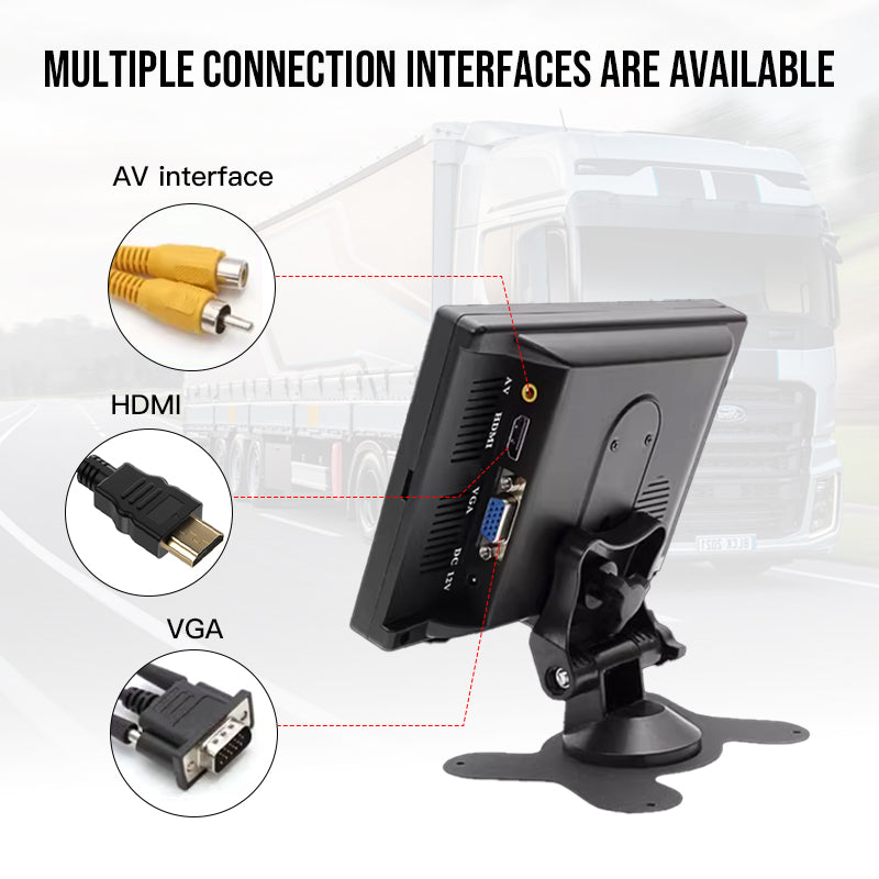 7inch TFT LCD Color Monitor for Truck Car with AV VGA HDMI Input Supports AHD 1080p Display and Audio Playback Function