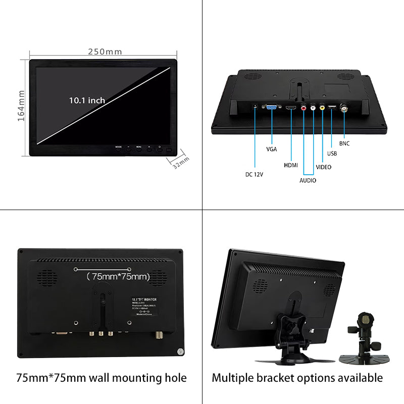 Truck 10.1inch Vehicle Monitor with AV VGA HDMI Inputs AHD 1080P TFT LCD Display MP3 MP4 Playback OEM ODM Supported