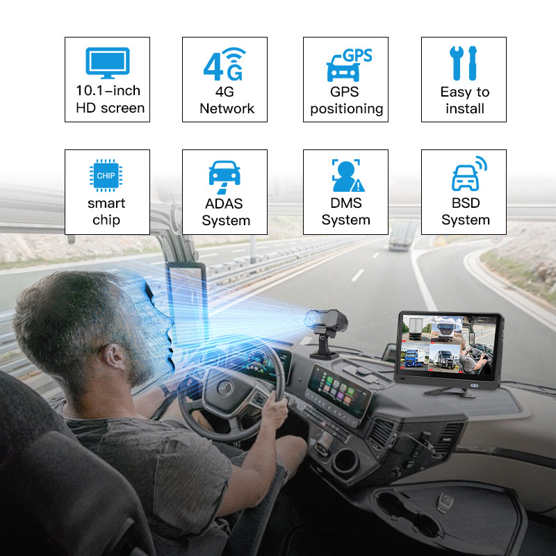10.1inch 5channel AI Monitor Solution ADAS DMS 3channel BSD 4G GPS Remote Access Real Time Monitoring for Truck Bus Lorry