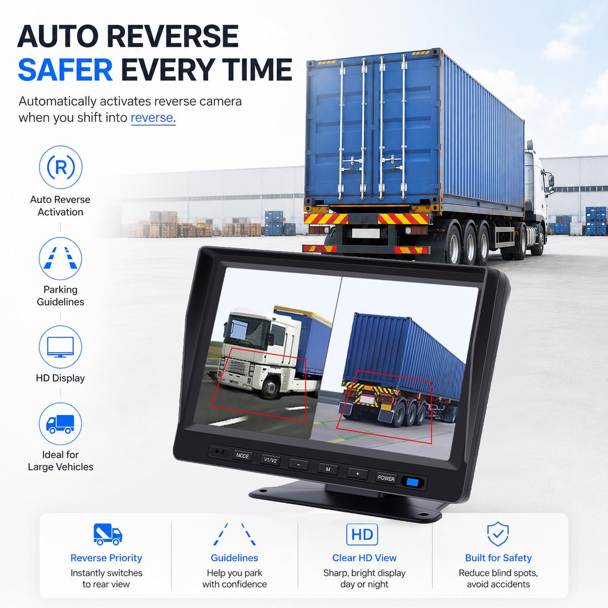 7inch BSD Monitor System 2channel Recording Blind Spot Detection Display Screen 7inch HD BSD System for Truck Bus Lorry