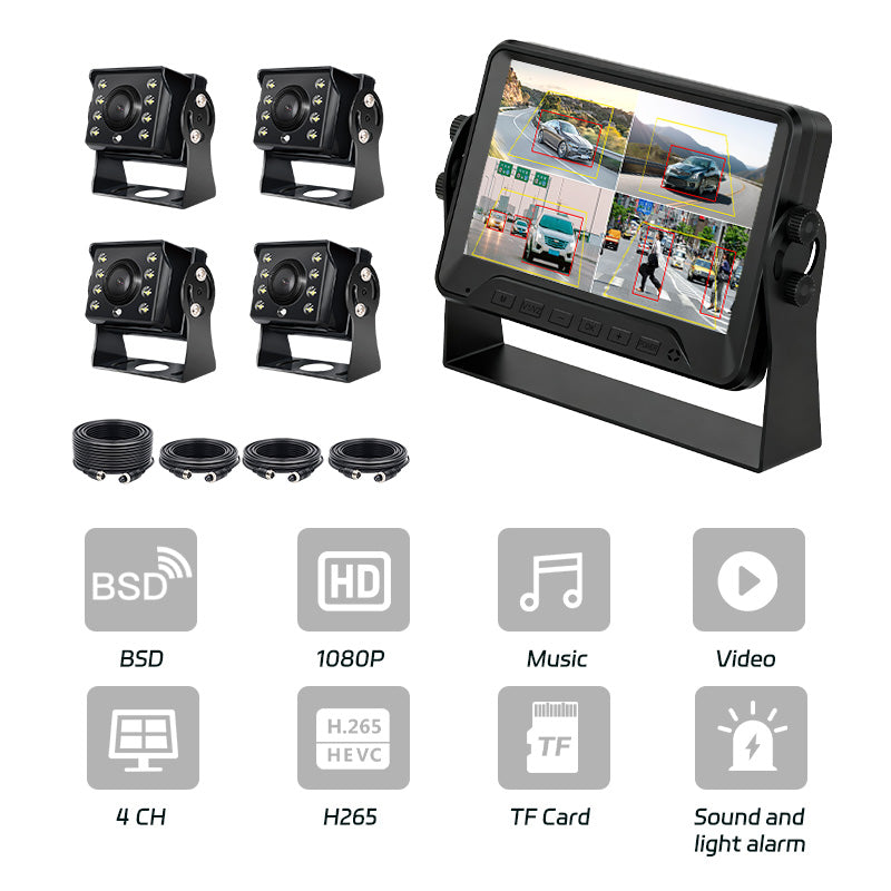 4channel AI BSD Monitor Solution 7inch IPS HD Monitor 4 Cameras Real-time Blind Spot Detection for Truck Bus Lorry